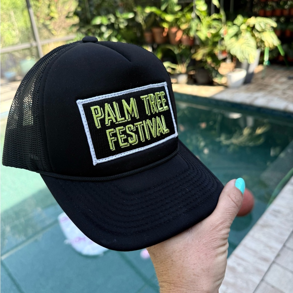 Avaitor nation Palm Tree Festival Black Trucker Hat with Neon Patch